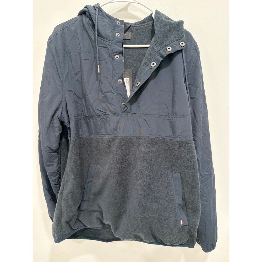 Cotton On Garments Pro Fleece Kagoul Indigo Navy Snap Hooded Anorak Jacket S NEW